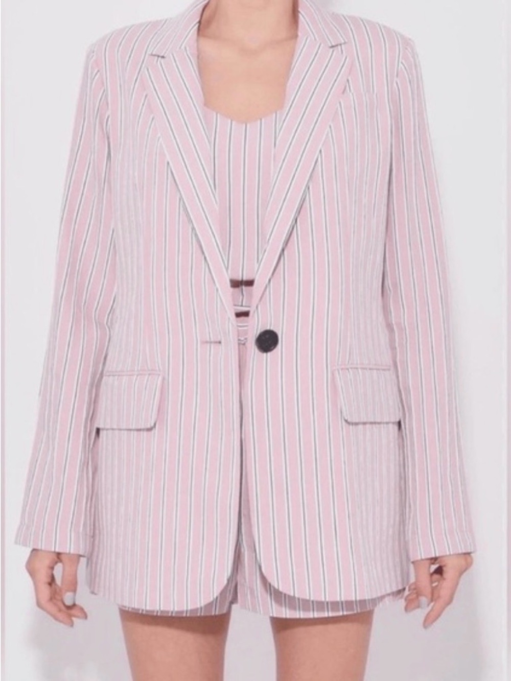 Tibi Dusty Pink Striped Oversized Blazer